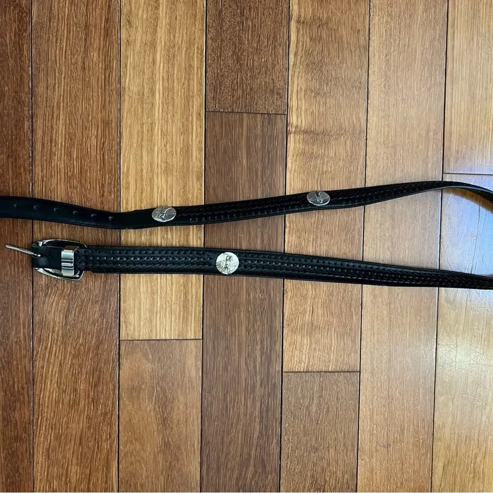 Onyx by Brighton Golf Belt Black & Silver Leather Braided Silver Accents Size 50